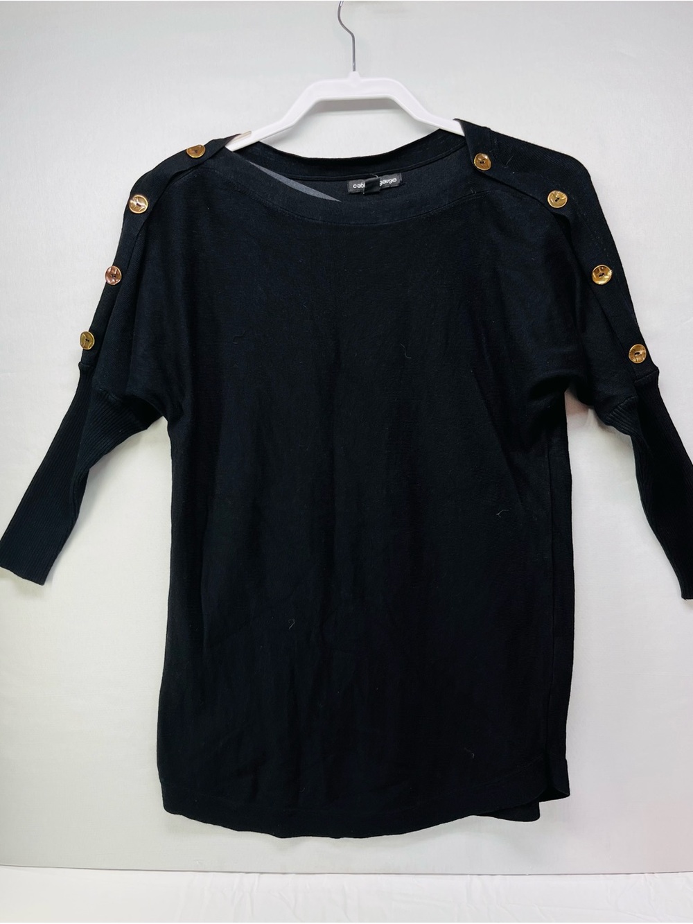 Cable & Gauge‎ Black Knit Top with Gold Logo Tag